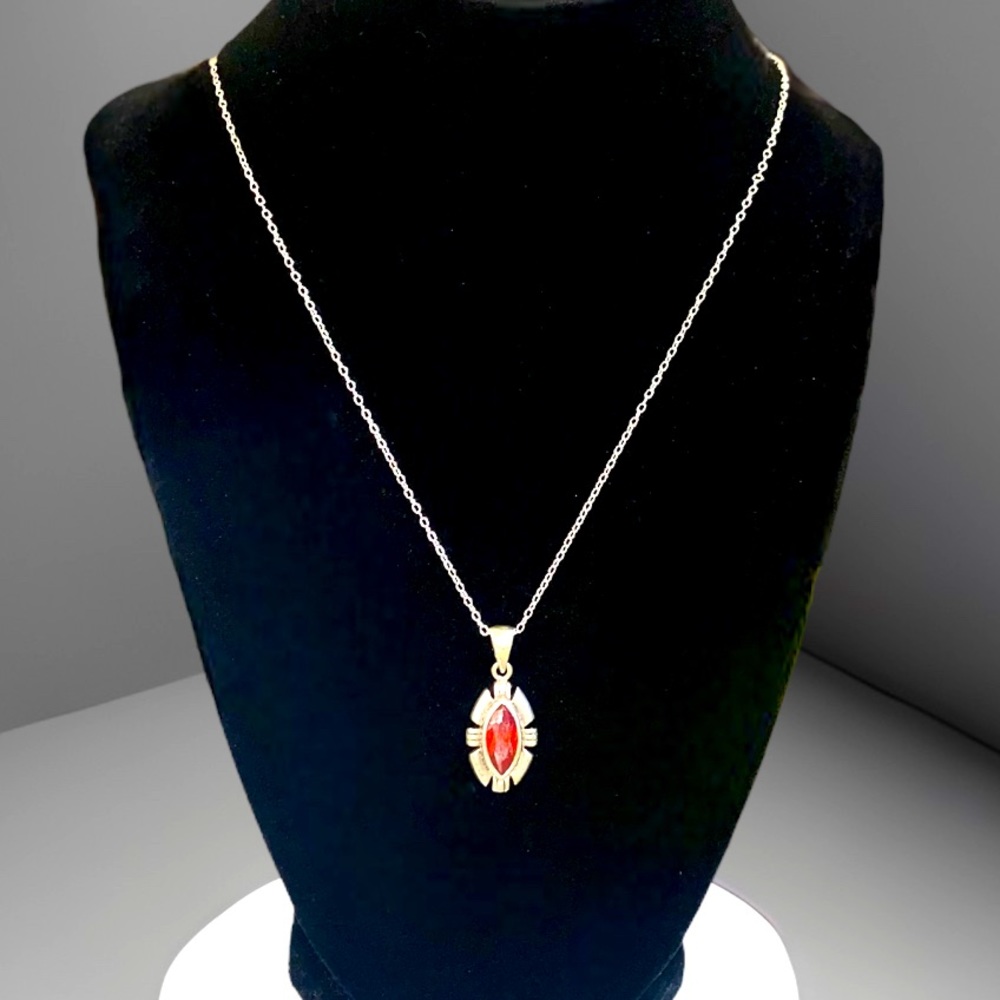 Ruby Marquis 925 Pendant on Sterling Silver Chain 16”